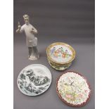 Lladro figure of a dentist, 16ins high together with a quantity of miscellaneous decorative plates