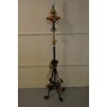 Arts and Crafts wrought iron, brass and copper mounted oil lamp standard adapted for use with