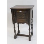Small reproduction oak single door bedside cabinet and a similar small side cabinet 31ins high x