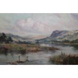 Robert Fowler, signed oil on canvas, extensive river landscape, 16ins x 22ins