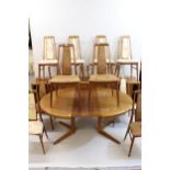 Scandinavian teak dining room suite comprising: set of eight ' Eva ' chairs (six plus two) by