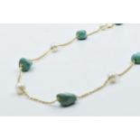 18ct Gold turquoise and pearl alternating chain link necklace, 32.5ins long