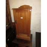 Late 19th Century ash single door bedside cabinet, together with a small polished pine open corner