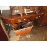 19th Century mahogany crossbanded and inlaid semi bow fronted single drawer side table, mounted on