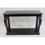 Continental ebonised console table, attributed to Eqilibrio, designed with ebonised finish and
