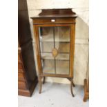 Edwardian mahogany and line inlaid display cabinet with a single bar glazed door enclosing shelves