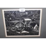 Rachel Reckitt (Grosvenor school), signed woodcut print ' The Farm Roadwater ', No. 9 of an