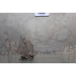 Moffat Lindner signed watercolour, misty morning Venice, 9ins x 11ins