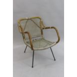 1960's Italian bentwood and gold cord woven armchair