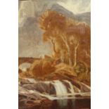 Charles M. Gere, signed oil on panel, river landscape with waterfall, also signed and inscribed on