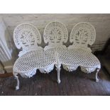 Reproduction white painted aluminium triple back garden bench in Victorian style