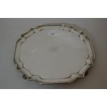 20th Century London silver salver on four scroll feet, 31 troy oz