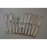 Set of six Victorian silver fish knives with floral engraved decoration, two matching forks and