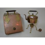 Arts & Crafts copper and brass kettle on stand by Benham & Froud, a copper and brass coal bin
