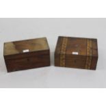 19th Century rectangular mahogany tea caddy together with a parquetry inlaid work box