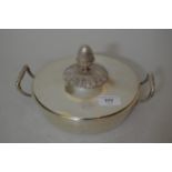 Continental silver circular two handled tureen and cover with pineapple finial, 9.5ins wide overall,