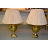 Pair of 20th Century brass two handled urn shaped lamp bases, 20ins high each