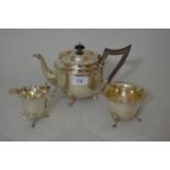 Early 20th Century silver three piece tea service, Birmingham 1906 / 1913, 23ozs