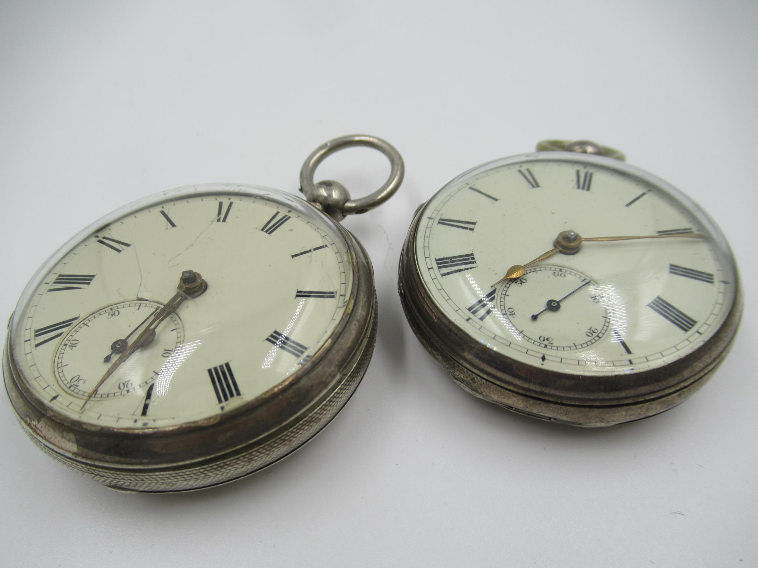 Silver cased open face keywind pocket watch, the enamel dial with Roman numerals and subsidiary