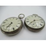 Silver cased open face keywind pocket watch, the enamel dial with Roman numerals and subsidiary