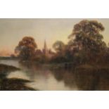 F.E. Jamieson, signed oil on canvas, extensive river landscape, 20ins x 30ins