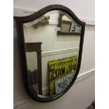 Mahogany shield shaped wall mirror, with original bevelled plate, 30ins high x 22ins wide