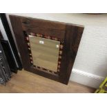 Modern stained pine rectangular wall mirror, the mirror plate with enamelled coloured border, 27.