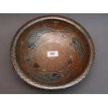 Toff Milway, a salt glazed Studio pottery bowl with incised decoration in the form of fishes, 10.