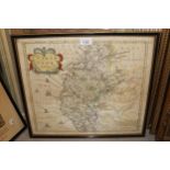 Robert Morden, hand coloured map of Cumberland together with three reproduction framed maps