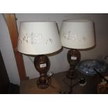 Pair of mid to late 20th Century onyx baluster form table lamps with shades, 17.25ins high overall