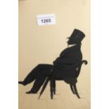 Early 19th Century silhouette portrait of a seated gentleman with top hat and umbrella, indistinctly