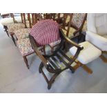 Mid-20th Century X - frame chair in an Italian Renaissance style, with red striped upholstered