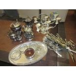 Modern silver mounted and mahogany bottle coaster and a quantity of plated items and flatware