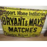 Early 20th Century yellow enamel sign ' Bryant & May's Matches ', 36ins x 48ins
