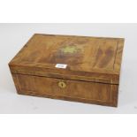 19th Century figured walnut and brass inlaid rectangular fold-over writing box with fitted interior,
