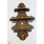 Late 19th / early 20th Century Continental shaped and inlaid wall bracket having three shelves and