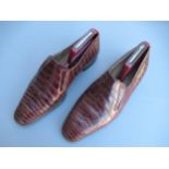 Pair of Bally ladies brown leather simulated alligator skin shoes
