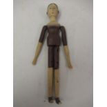 Antique painted peg doll in the form of a lady, 13ins high (feet at fault) Paint wear to edges