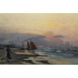 C. Pattison, pair of oils on board, coastal scenes with various figures and shipping, one signed (