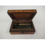 Small 19th Century amboyna and kingwood inlaid musical box (for restoration)