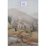 F. Boisseree, 19th Century watercolour, Highland landscape with cottage, figure and brook, signed,