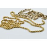 18ct Gold rope link chain, 3g (at fault) together with a 9ct gold curb link chain, 5g