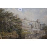 Late 19th Century watercolour, view of a castle with river to the foreground, signed indistinctly,