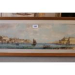 Jos Galea signed watercolour, panoramic view of the Grand Harbour, Valletta, Malta, 7ins x 21.5ins