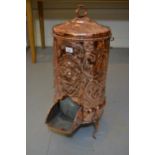 19th Century French floral and C-scroll embossed coal bin with cover, on low supports, 28.5ins high