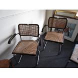 A set of four, mid 20th Century Italian made cane seated and chrome dining chairs Caning is slightly