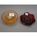 Small modern Lalique amber glass ' Chinawood ' bowl, 4.25ins diameter, in original box together with