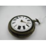 George III gilt metal and tortoiseshell pair cased pocket watch, the enamel dial with Roman