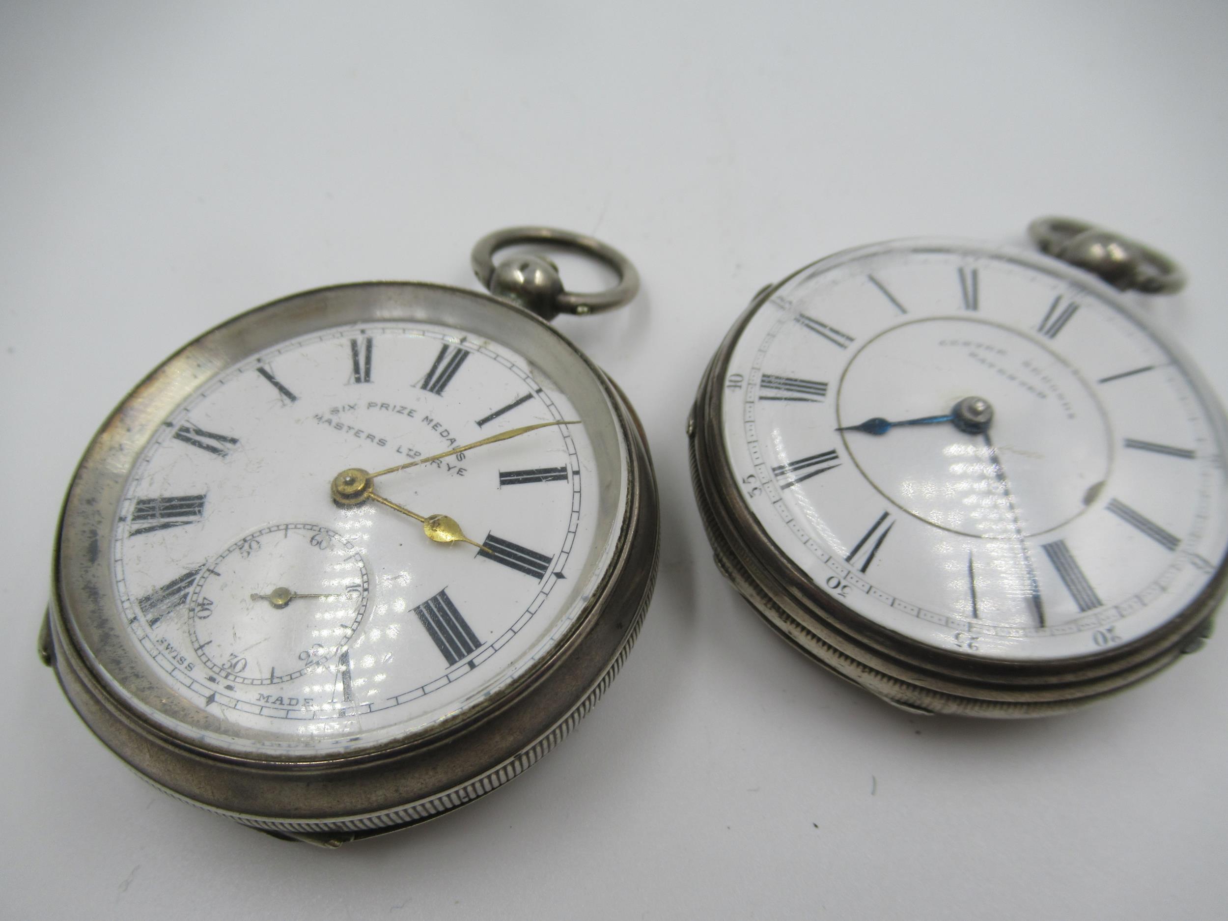 Silver cased keywind pocket watch, the enamel dial with Roman numerals signed Masters Limited, - Image 2 of 6