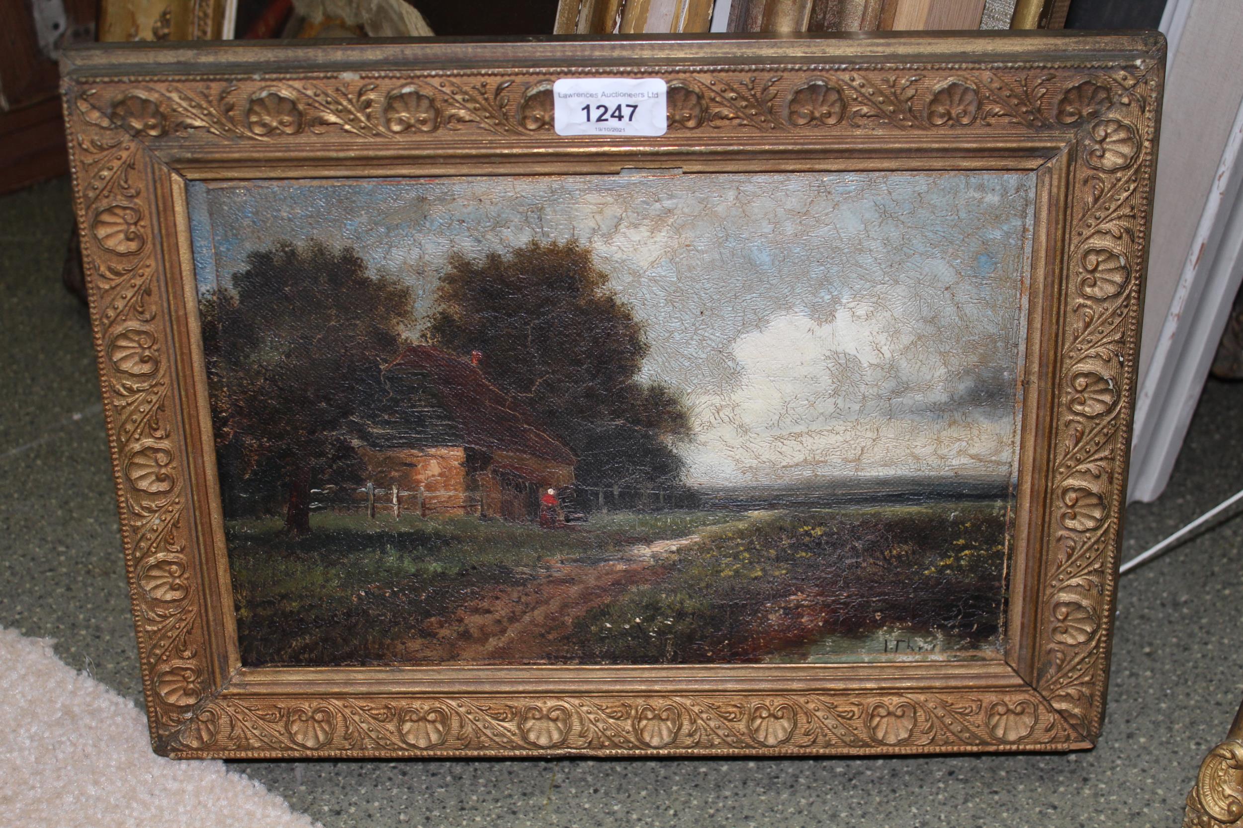 19th Century oil on canvas, figure in a rural landscape, signed J. Thors ? 7.5ins x 11.5ins - Image 2 of 2